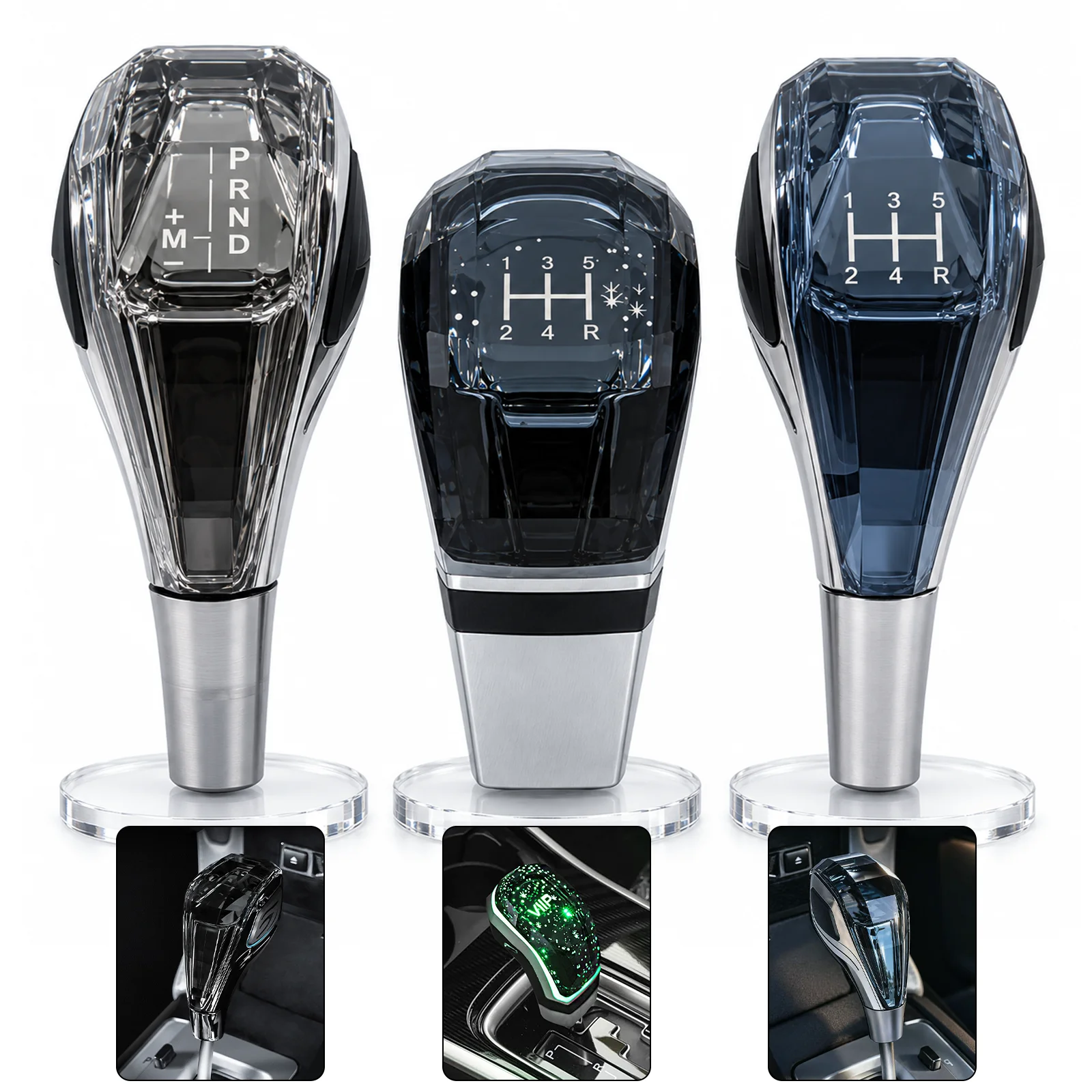 Universal Crystal LED Gear Shift Knob 3 Styles Available For Honda/Nissan/Hyundai/Kia 8/10/12mm Threaded Shafts Car Accessories