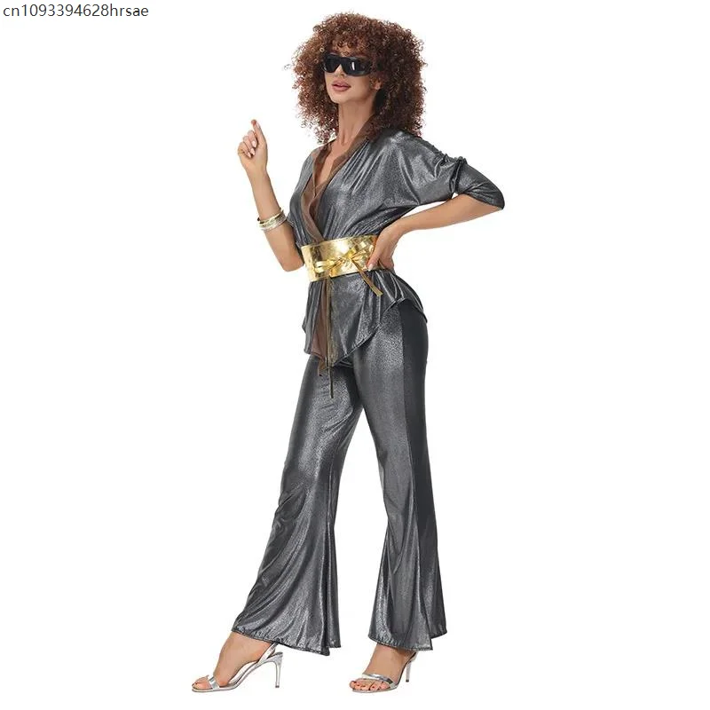 امرأة خمر مهرجان الموسيقى 60s 70s ريترو ديسكو تمويه تأثيري حلي هالوين كرنفال حفلة الهبي يتوهم بذلة