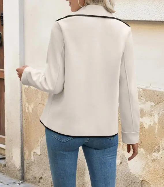 2025 Autumn and Winter New Casual Minimalist Style Warm Big Collar Wrapped Beige Short Woolen Jacket