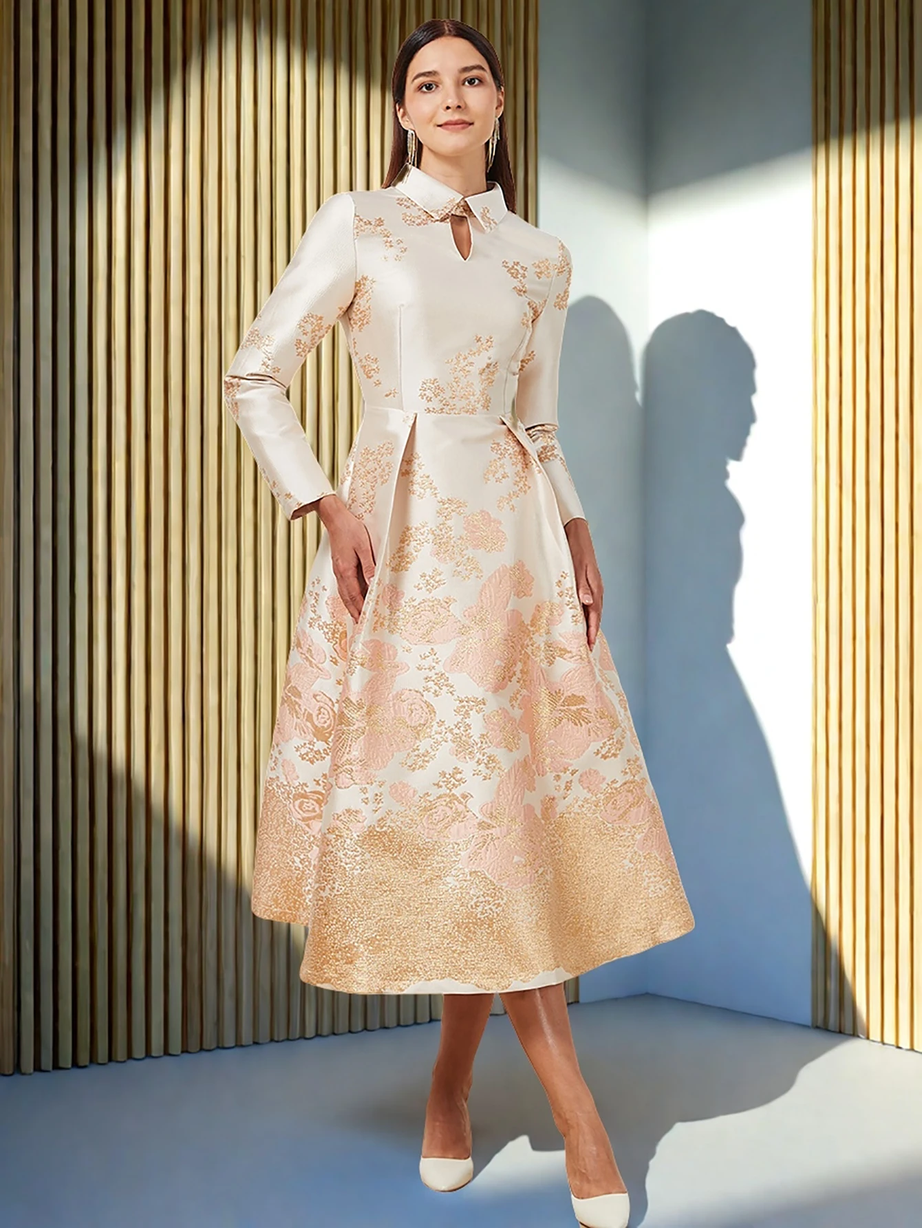 DEVCHATA Abiti lunghi lunghi lunghi jacquard eleganti da donna Abito da ballo floreale con risvolto di lusso Moda Nuovo arrivo Vestido da sera