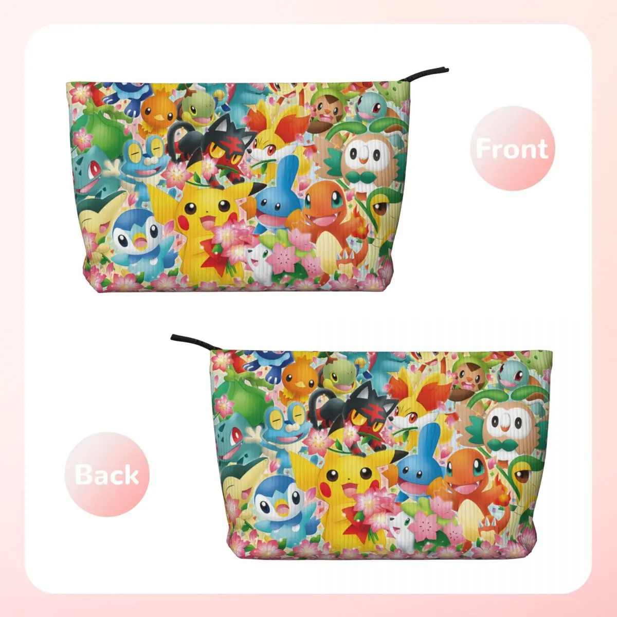 Custom Pokemons Pikachus Travel Toiletry Bag for Women Corduroy Cosmetic Makeup Organizer Beauty Storage Dopp Kit