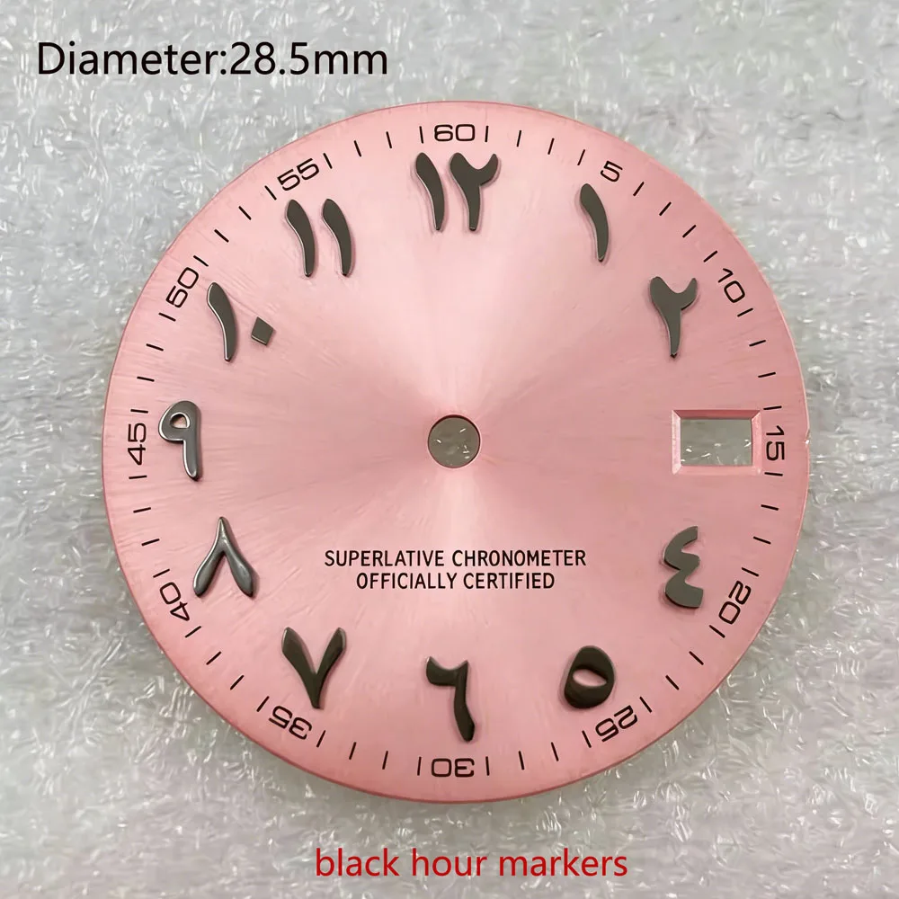 28.5mm NH35 S Logo Dial Olive Green Chocolate Brown Arabic Dial for NH35 Movement Rose Gold Hands NH35 Date_Just S Dial Watchmod