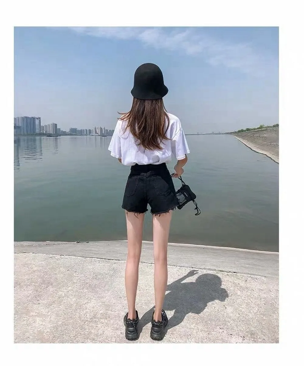 Trendige Dehnbare Jeans-Shorts für Damen, Hochgeschnittene Zerrissene Denim-Shorts mit Ausgefranstem Saum, Vielseitige Kurze Hosen für den Sommer – Detail 8
