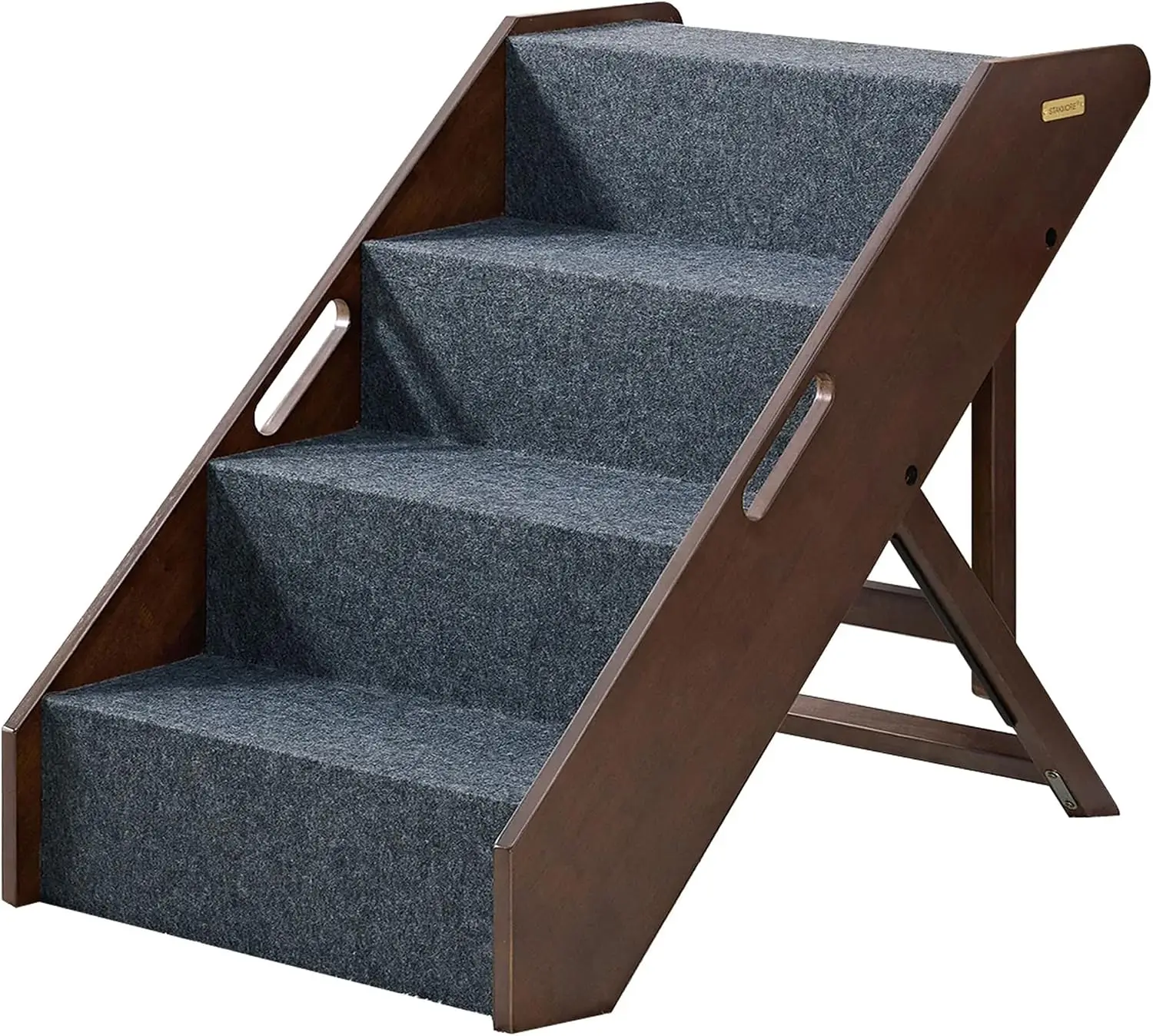 Wooden Pet Steps with 3 Adjustable Heights - No Assembly Foldable Pet Stairs for High Beds with Solid Hardwood Construction, Lig
