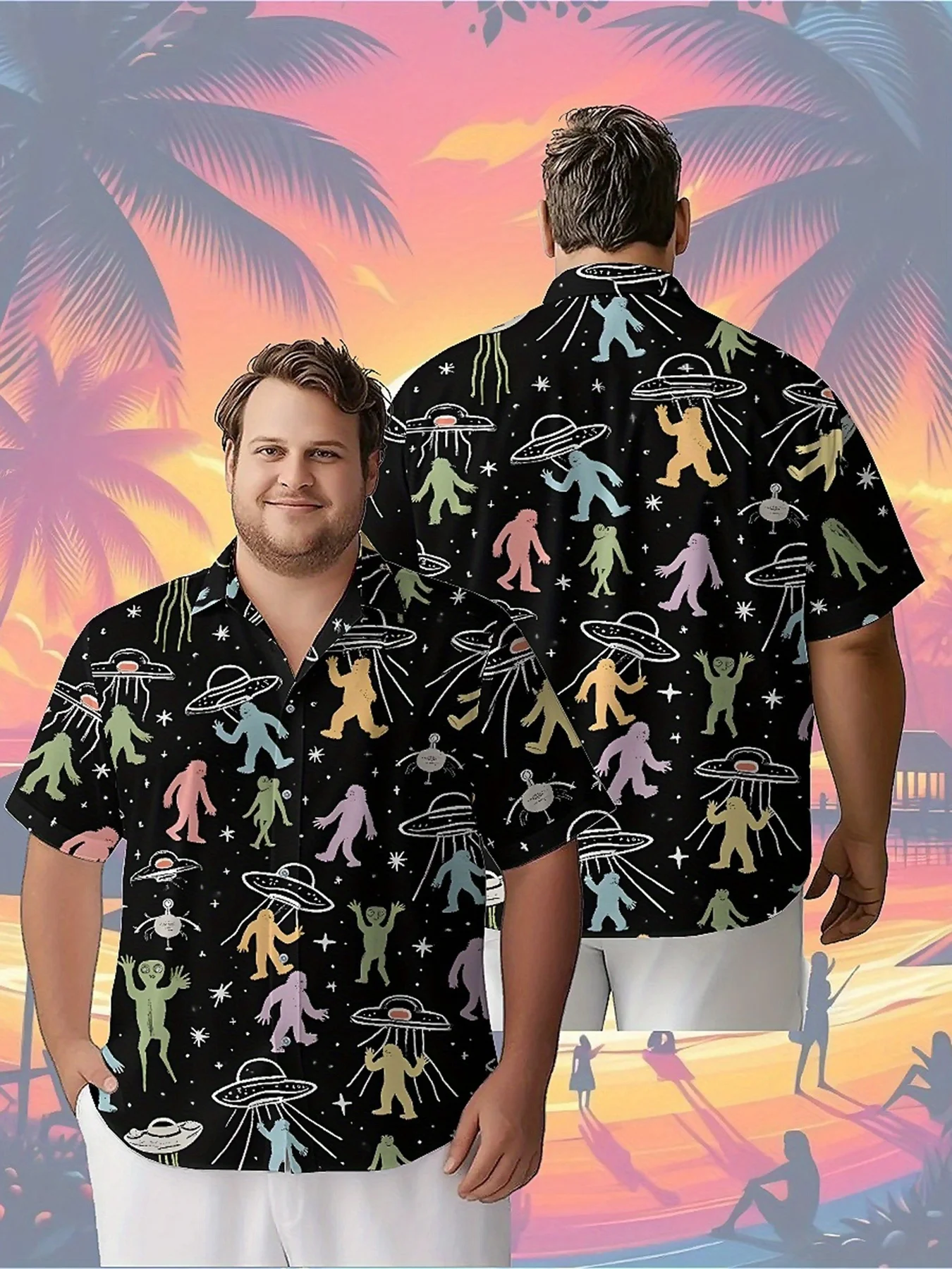 

Men's Plus Size Hawaiian Shirts Aliens, UFOs and Fantasy Adventures pattern, Button Up Shirts, Casual Clothing, Summer Tops