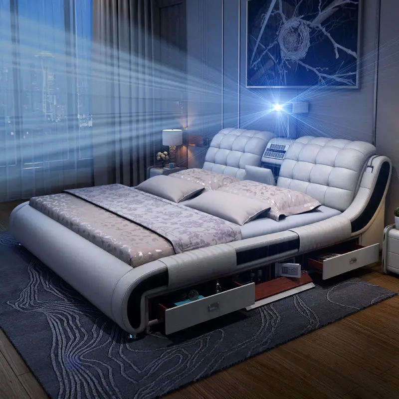 Technology cloth bed Modern simple tatami master bedroom Double bed Intelligent projection massage Multifunctional storage