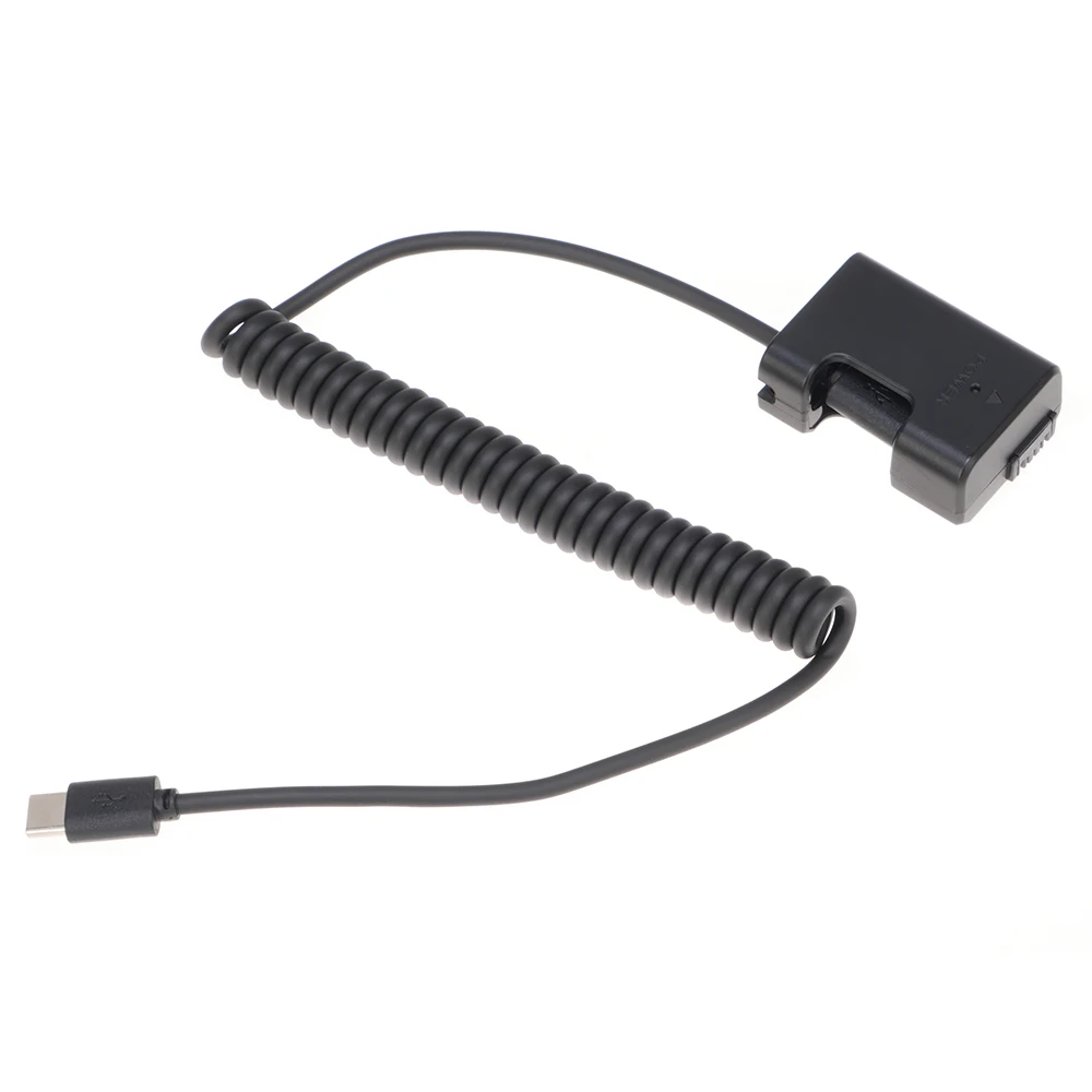 FOTGA NP-FW50 batterie factice + fil à ressort d'alimentation type-c (35-100CM) adaptateur d'alimentation pour moniteur/caméra pour accessoire de lumière de câble