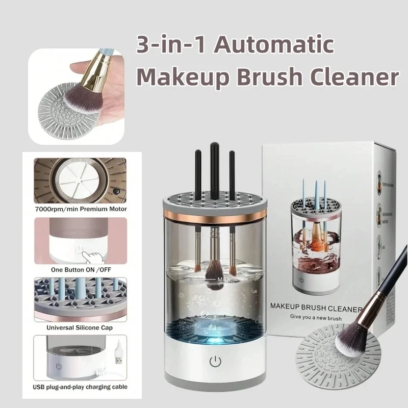 3 In 1 Electric Makeup Brush Cleaner Automatic Spinner Makeup Brush Holder Stand Women Lazy Cleaning Brush Washer Quick Dry Tool