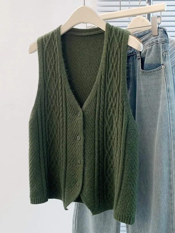 

Casual Cotton Knitted Svel Vest Women's Autumn Winter New Sle Korean Version V-Ne Layered Open Cardigan Sweater Trendy