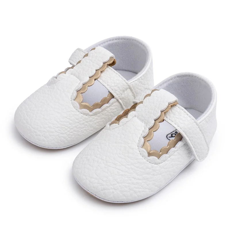 Baby Girl PU Leather Flats Shoes Solid Color Crib Shoes for Party, Festival, Baby Shower
