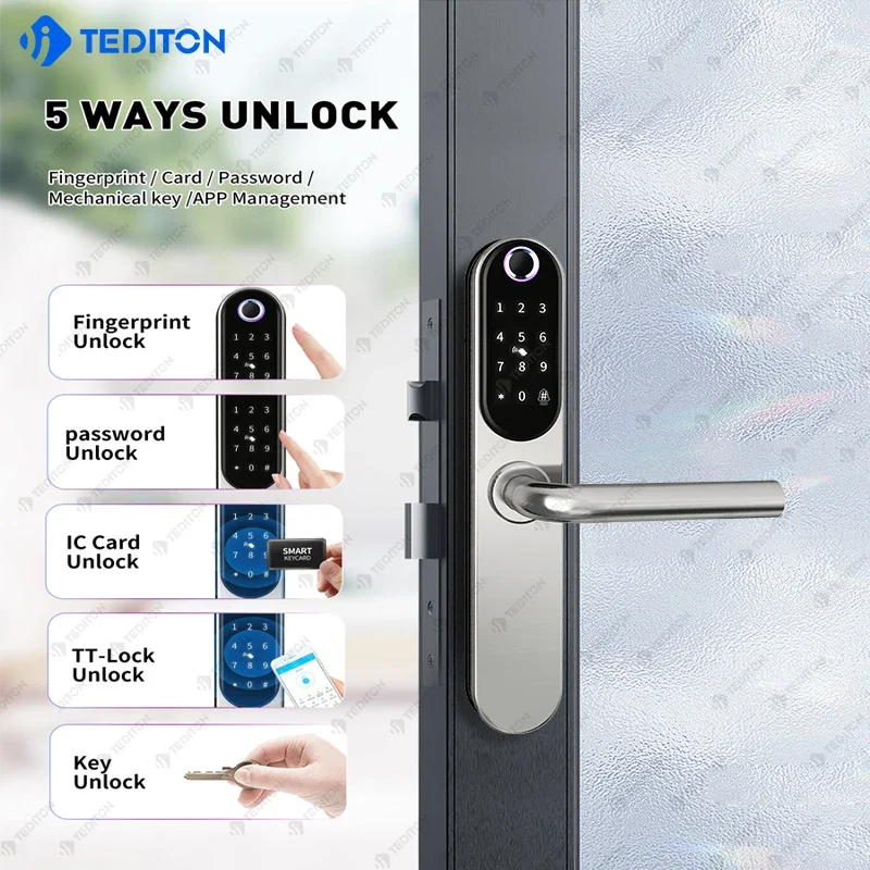 Austaila Standard Slim Smart Door Lock Fingerprint And Keyless Entry Smart 70Mm Backset Mortise Lock For Aluminum Glass Door