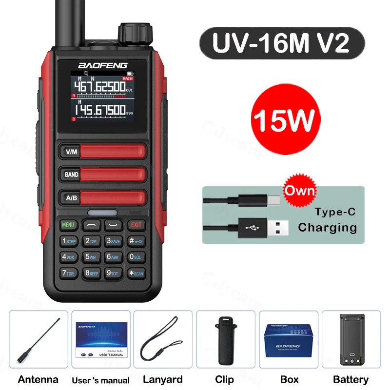 Upgrade Baofeng UV16M V2 Walkie Talkie 15W Hoge capaciteit AM FM 2-weg radio Volledige band LCD 999CH Frequentie Kopie NOAA Ruisonderdrukking
