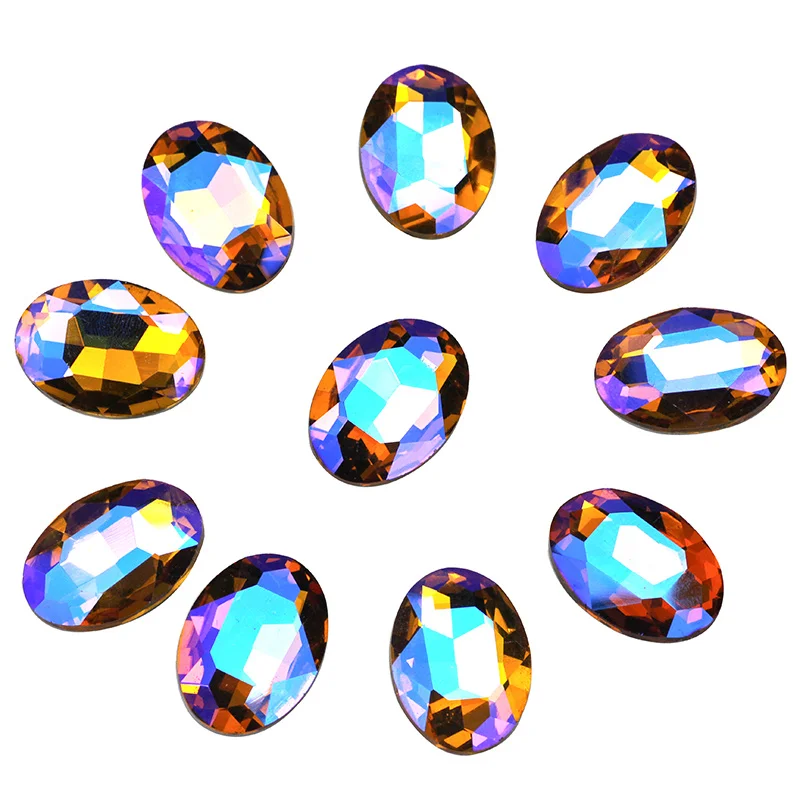 New colorful glass rhinestone colorful AB oval rhinestone Non Hotfix Glue on Acrylic Strass Crystal Stones diy accessories