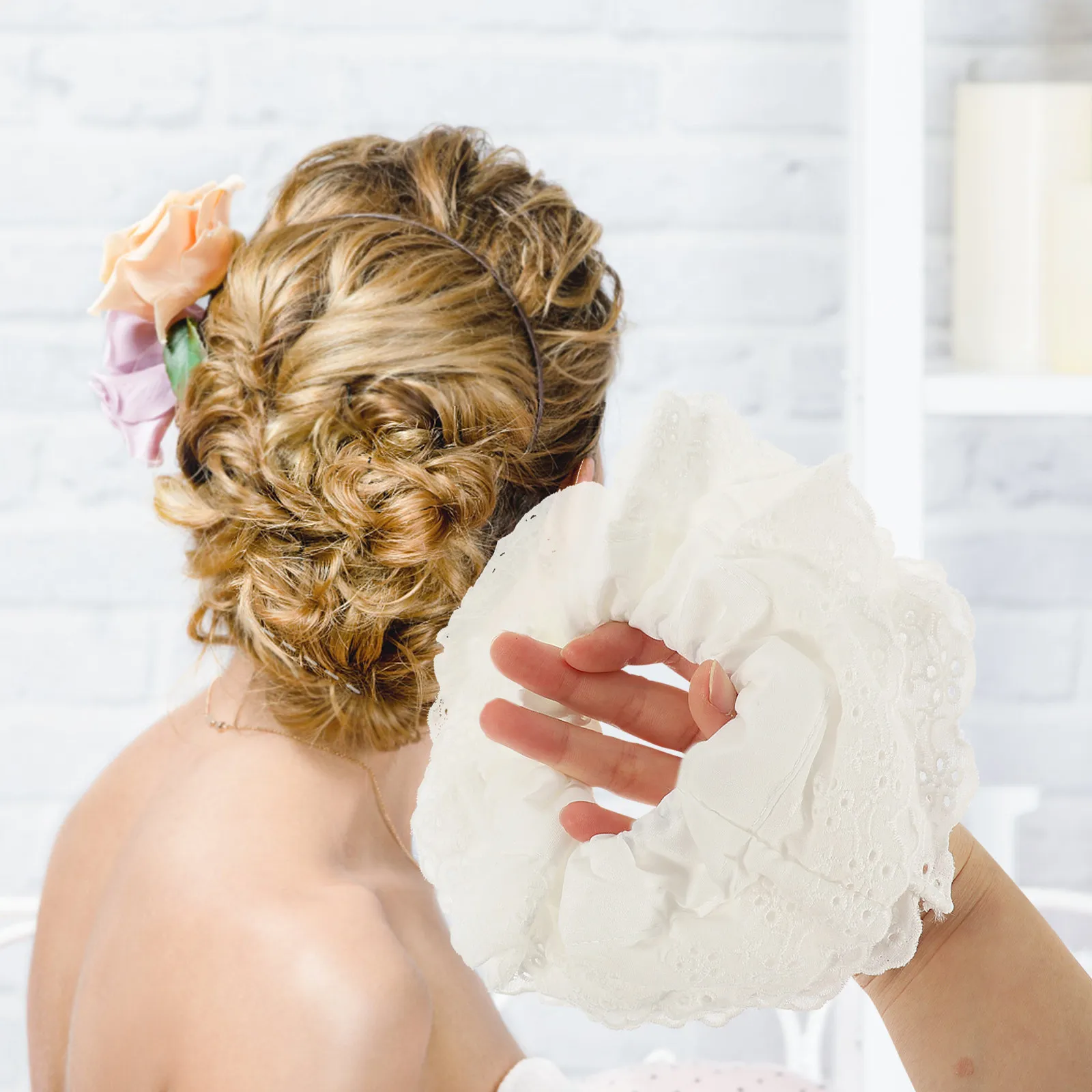Elastic Lace Hair Scrunchies for Women Exquisite Fabric Hair Ties Delicate Ponytail Holders for Birthday Wedding Party Makeup