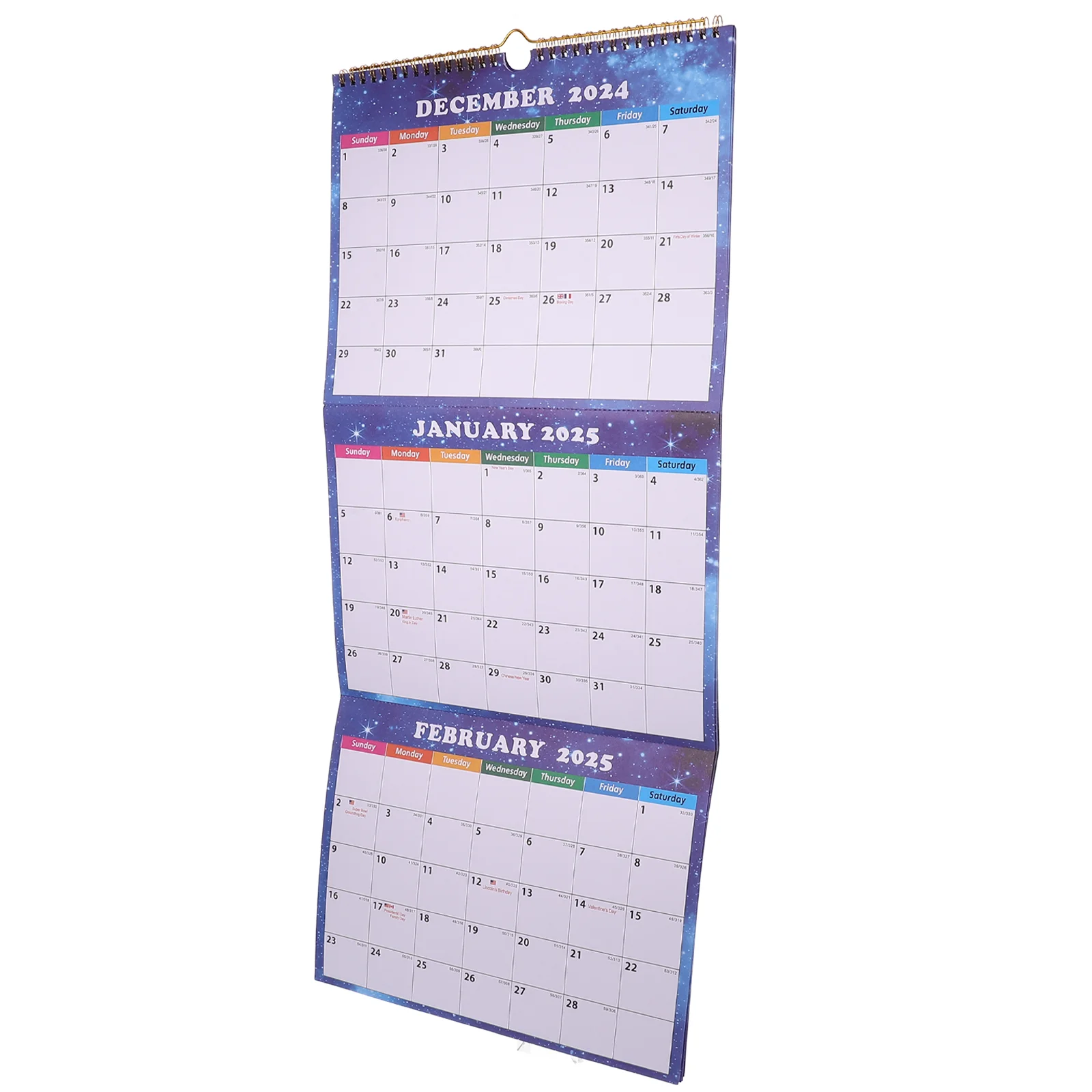 Vertical 3 Months Display Wall Calendar 2025 Dec 2024 - Jan 2026 Holidays Blocks Calendar For Daily Organizing & Planning