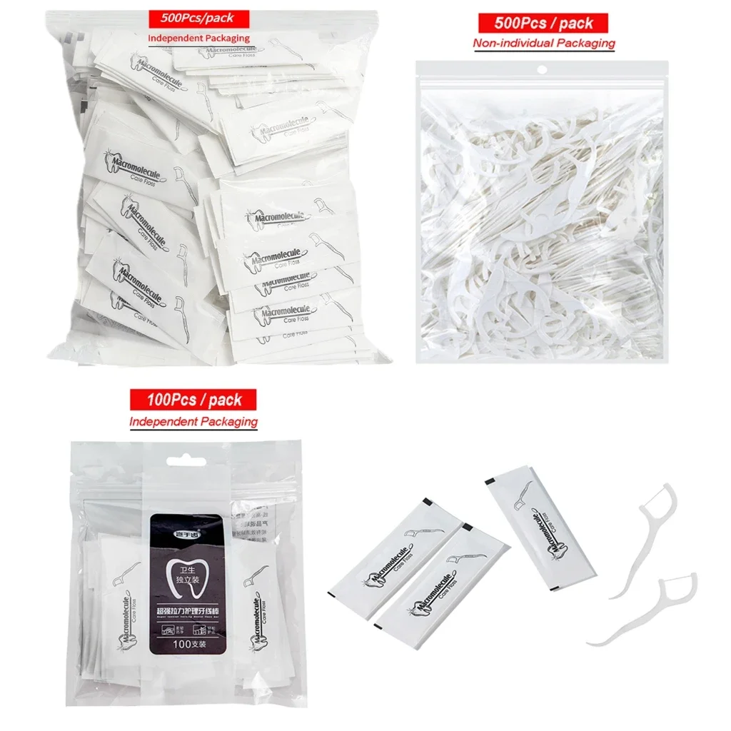 500 Teile/paket Einzeln Verpackt Zahnseide Zähne Reinigung Dental Flosser Oral Pick Stick Zahnstocher Für Hotel Reise Familie