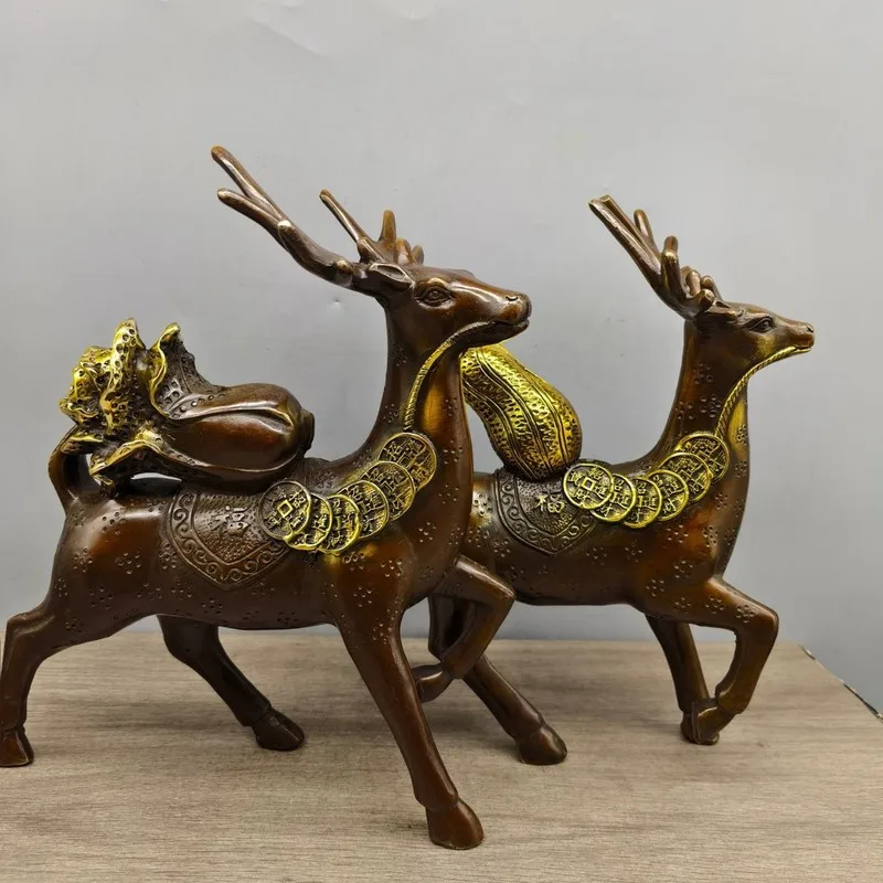 Copper deer ornaments, deer figurines, copper deer, peanuts, cabbage, TV cabinet, entranceway crafts, home living room, company