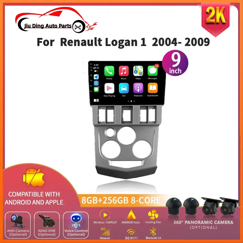 Car Radio For Renault Logan 1 2004 - 2009 Android14 Auto Carplay GPS Navigation Multimedia Player 4G BT Rear Camera No 2 din DVD