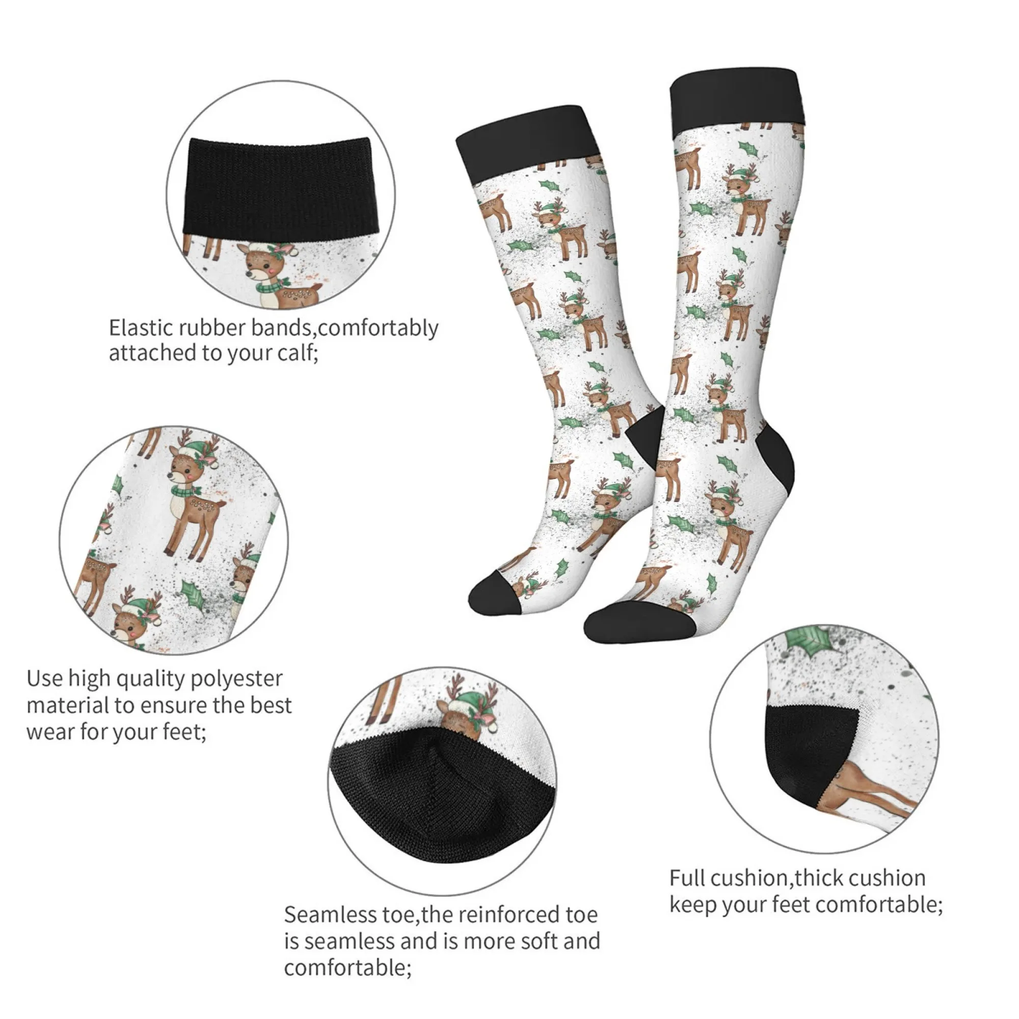 Nuevos calcetines largos hasta la rodilla con dibujos de ciervos de Navidad, calcetines cálidos antideslizantes, calcetines deportivos de compresión elástica, accesorios de Feliz Navidad