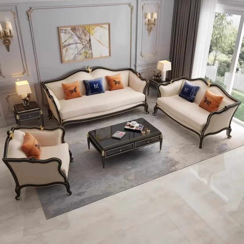 

Luxury Leather Living Room Sofas American Modern Solid Wood Living Room Sofa Elegant Ergonomic Muebles Postmodern Furniture