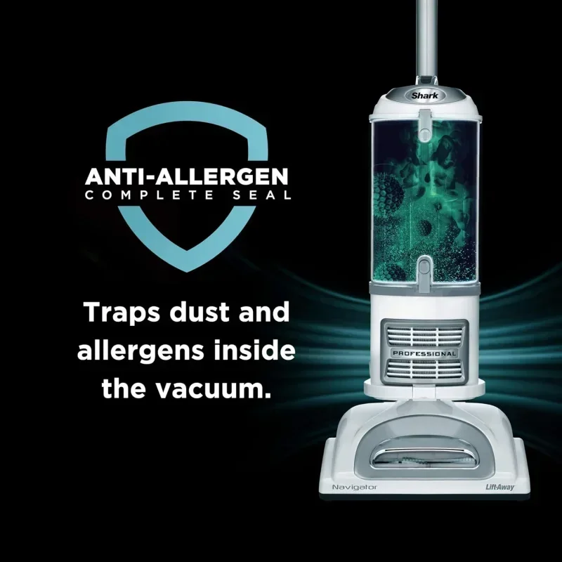 QWShark NV356E Navigator مكنسة كهربائية مستقيمة احترافية قابلة للرفع، فلتر HEPA، كوب غبار XL، طاقة الحيوانات الأليفة، فرشاة غبار، وأداة شق