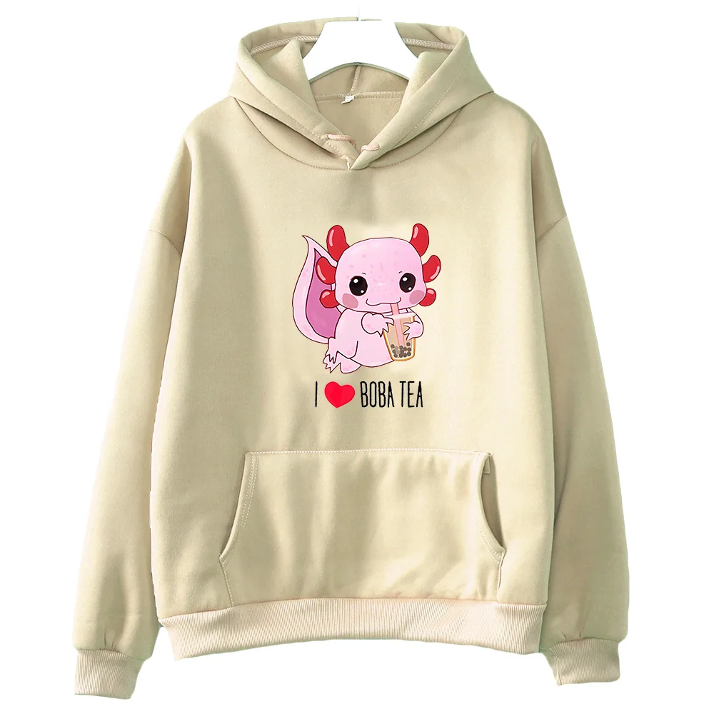 Axolotl-Sweats à capuche Boba Milk Tea pour femmes, Style coréen, Vêtements Kawaii PVD, Sweat à capuche graphique de dessin animé, Hiver, Sourire