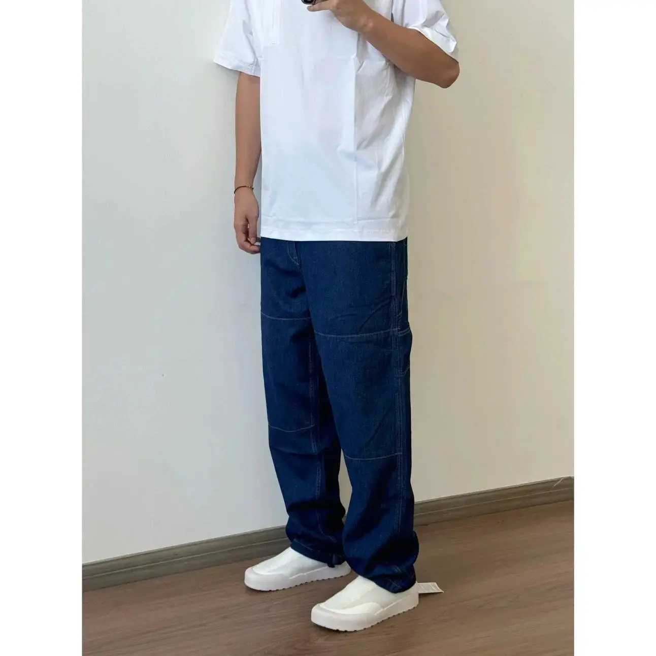 

Ретро джинсы прямого кроя в рабочем стиле с вышитыми цветочными узорами, стиль Cleanfit, прямые брюки для мужчин, зимняя коллекция