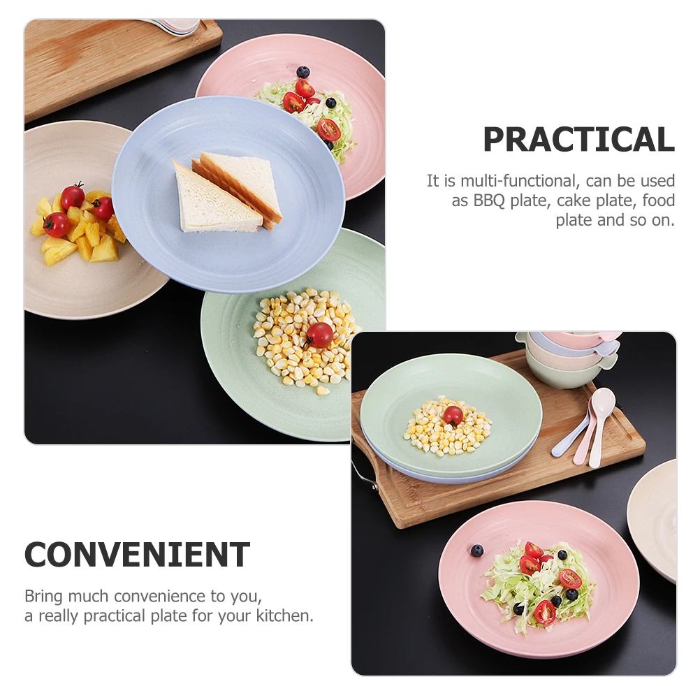 

4pcs Anti Slip Fruit Plate Set Round Dinnerware BBQ Cake Food Tray Snack Dessert Serving Reusable Home Kitchen Supply 20cm