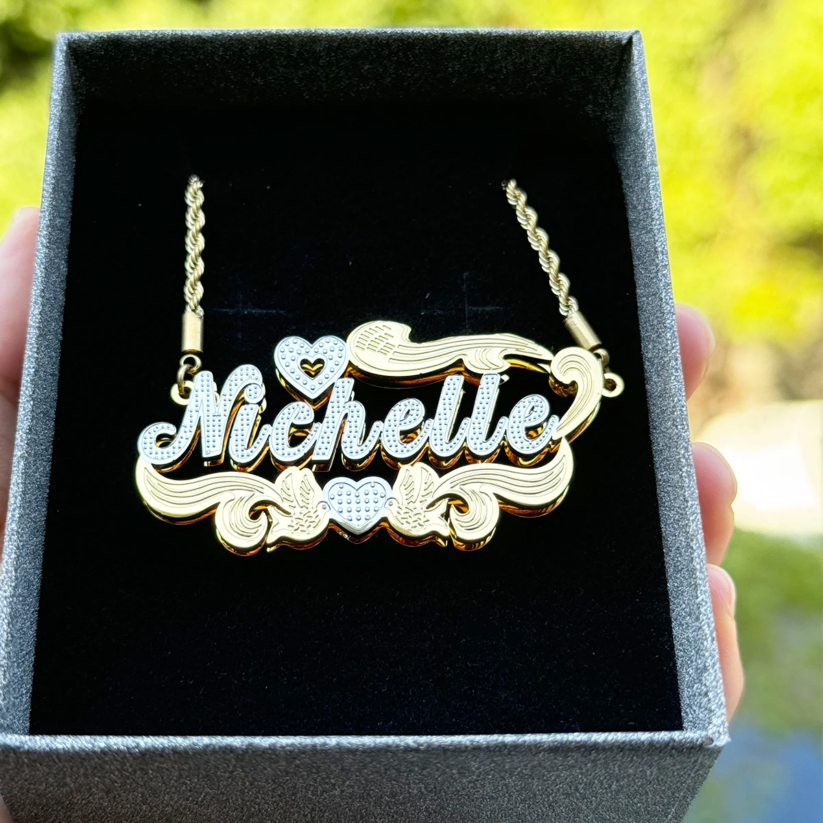 Benutzer definierte Name Edelstahl Halskette personal isierte 3D zweifarbige Typenschild Halsketten für Frauen Männer Schmuck Jubiläums geschenk