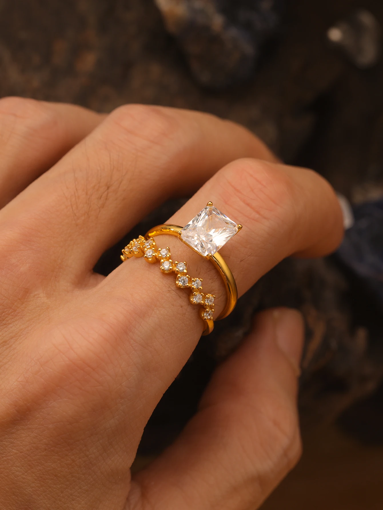 

Прямоугольный комплект колец из стерлингового серебра 925 пробы с муассанитом 3 карата, ювелирные изделия, позолоченные, 18 карат, подходит для подарка на день рождения