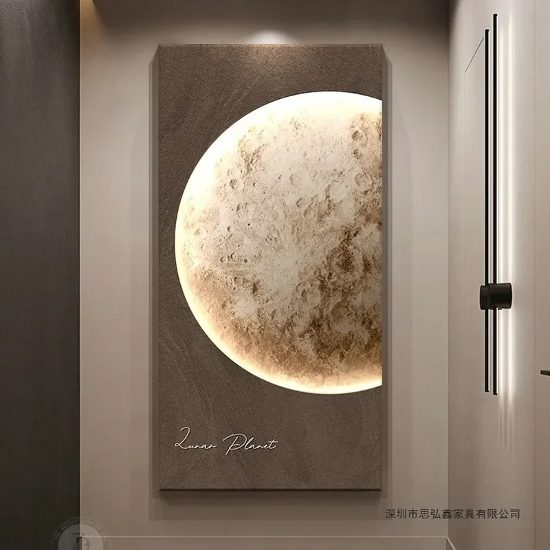 Modern Minimalist Moon Lamp Wall Art Light Luxury Entrance Decor High End Atmosphere Painting for Corridor Aisle Hanging