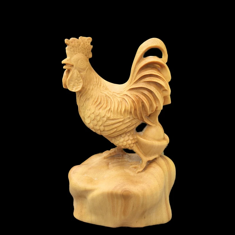 10cm Boxwood Wood Sculpture Real Statue Animal Chinese Zodiac Collection Traditional Home Décor