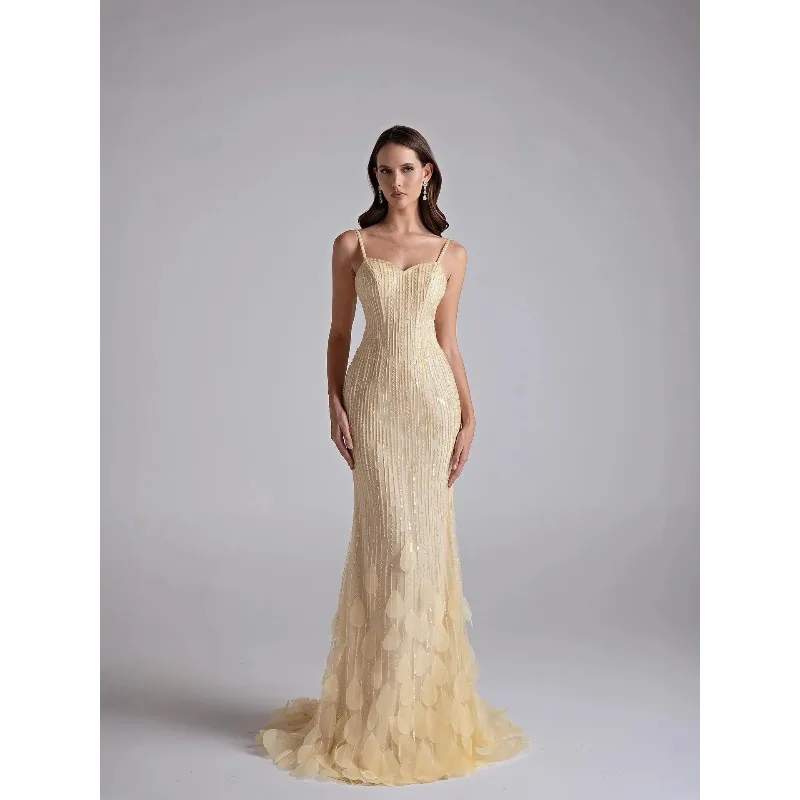 فستان سهرة أنيق بحورية البحر بحزام سباغيتي مطرز بدون ظهر فستان حفلات فيستدوس دي فييستا مخصص