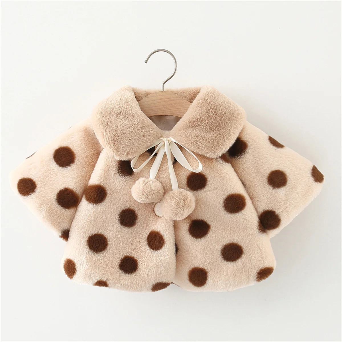 Winter girl baby artificial fur filled cotton jacket girl polka dot lapel warm and fashionable jacket