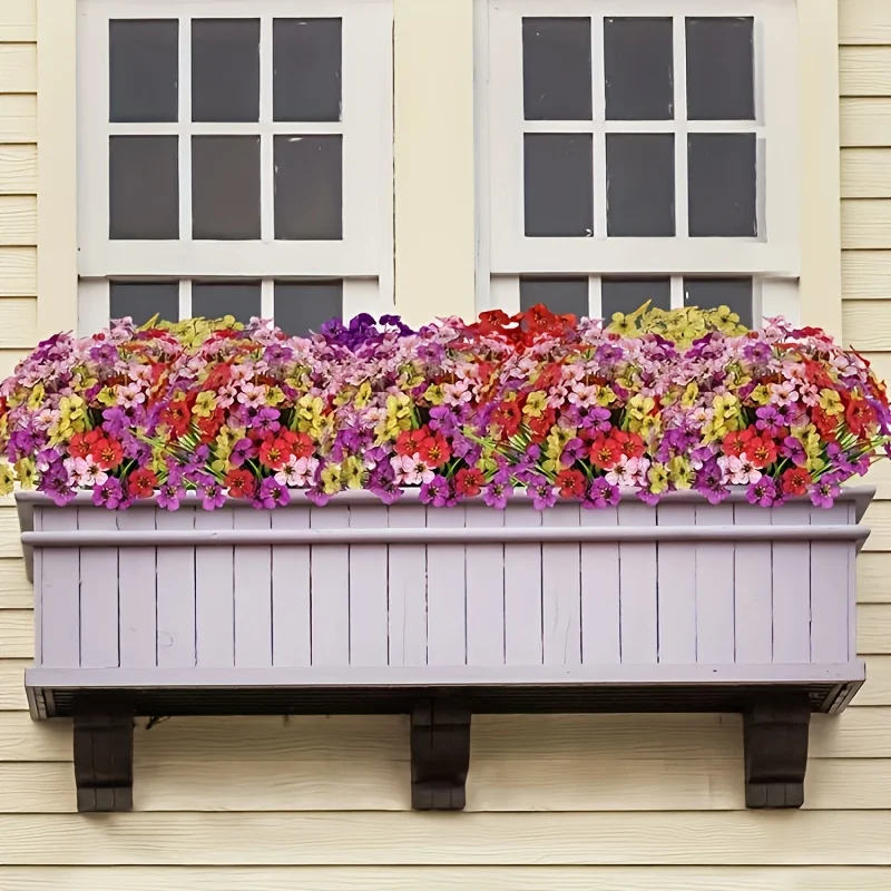 Mechones de flores artificiales para exteriores, flores de seda falsas, plantas de imitación resistentes a los rayos UV para colgar maceteros, ventana, caja, porche frontal