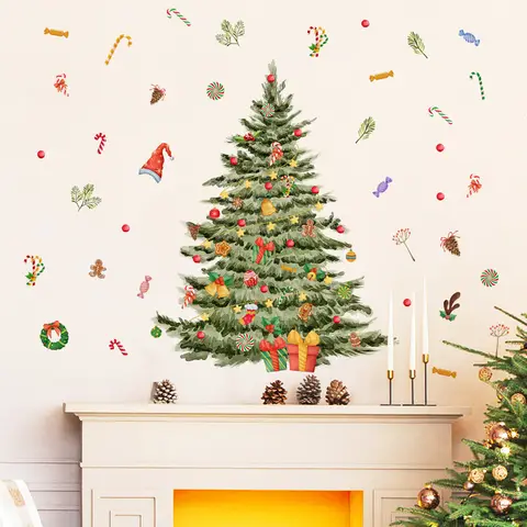 Christmas Tree Gift Wall Sticker Festival Living Room Background Decor Wallpaper New Year Home Decoration Self-adhesive Decals