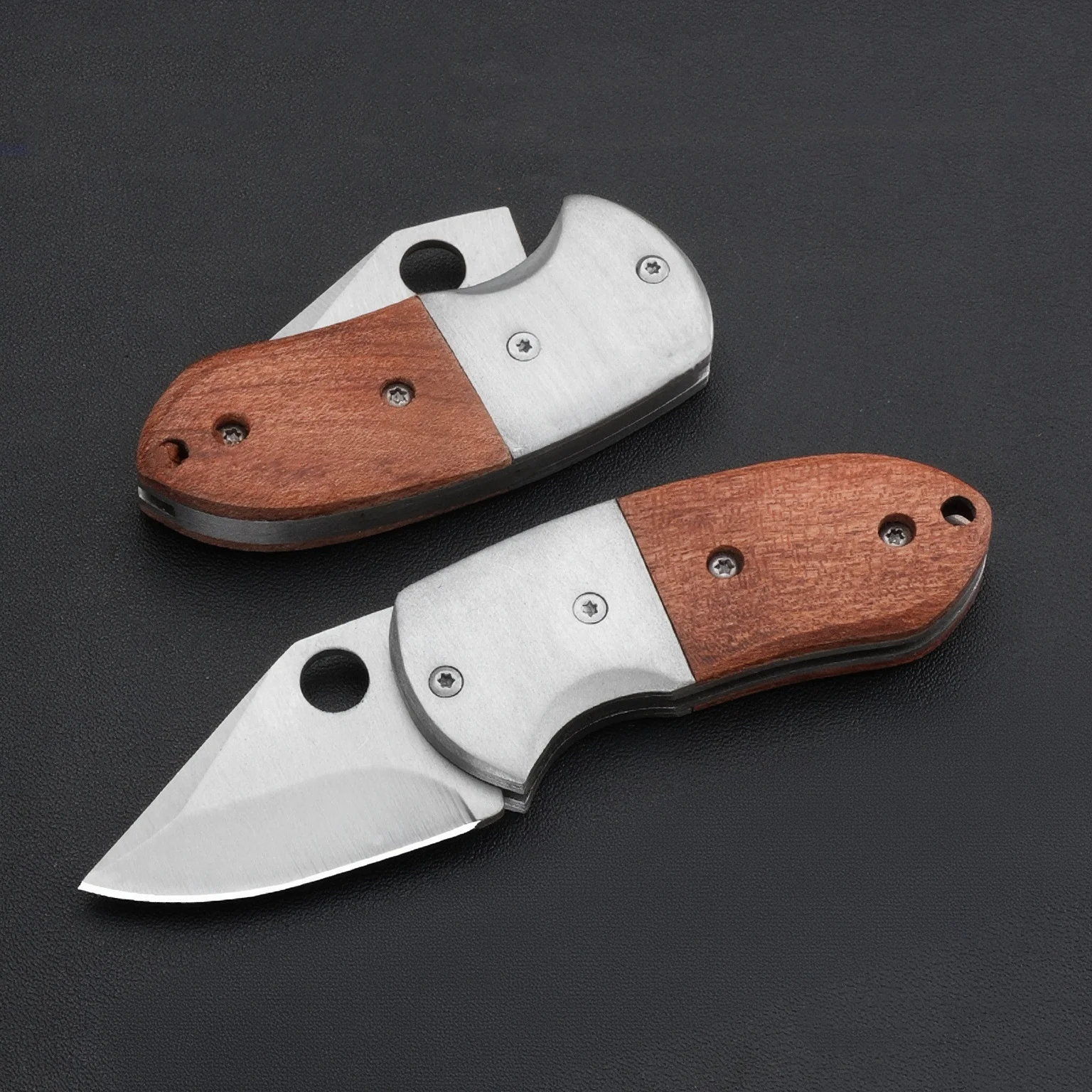 1PC Vintage Camping Knife, Wood Patch Handle, Lanyard Hole, Compact & Exquisite, Ideal for BBQ, Package Opening and Hiking