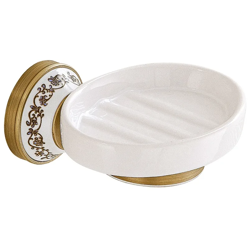 

Brass antique soap dish bathroom soap storage rack blue and white porcelain European style vintage soap storage box