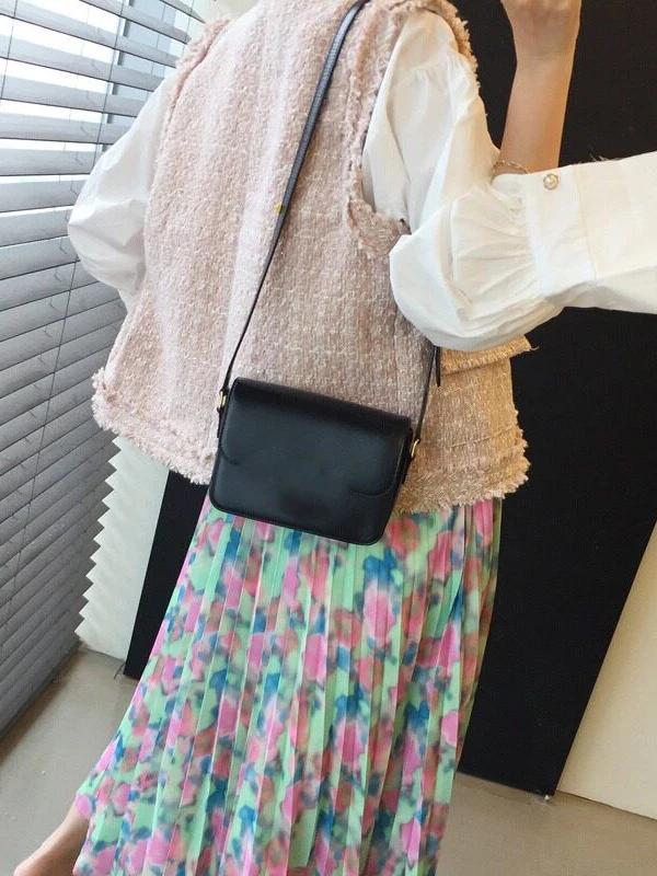 Elegant Chic Retro Tweed Vest Top Women's Layering Outerwear Design Short Style Polyester Fiber Single Button Closure
