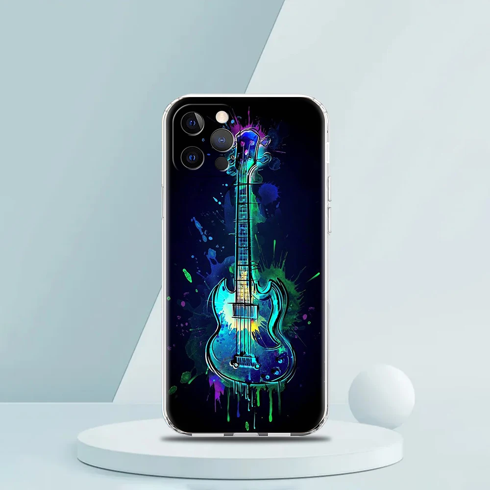 Guitar Music Art Phone Case for iPhone 16 15 14 13 12 Pro Max Transparent Soft for iPhone 11 Pro Max 7 8 Plus XS XR Shell Capas
