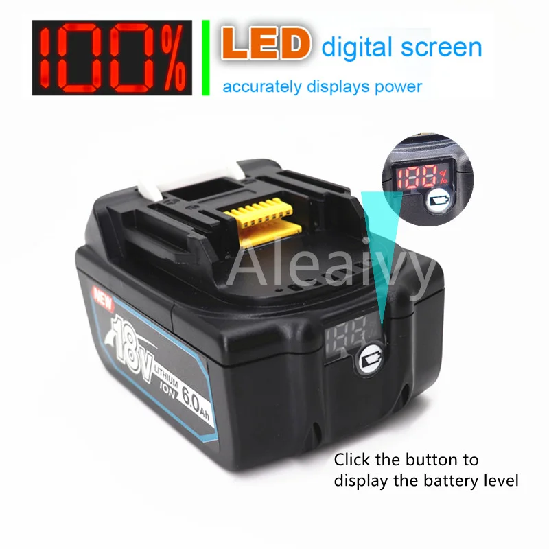 

Alaivy Rechargeable Li-ion Battery For Makita 18V 6000mAh 6.0Ah Power Tools with LED Replacement LXT BL1860B BL1860 BL18