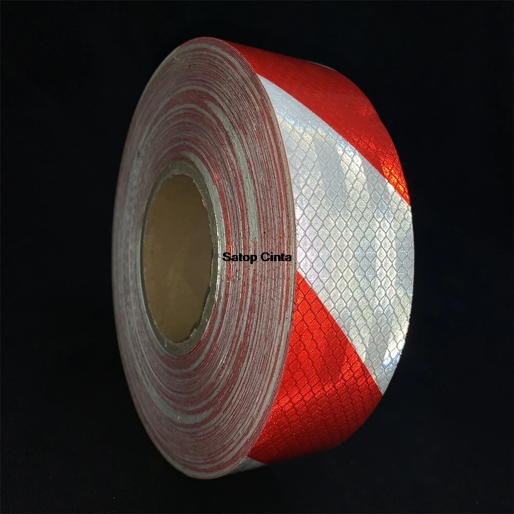 5cm*5m PET Twill High‑Visibility Reflective Tape White-Red Waterproof Strong Adhesive Strip Conspicuity Stickers For Car Vehicle