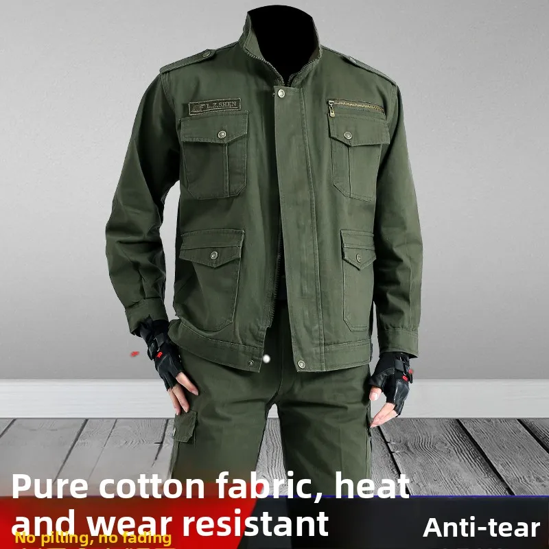 

Thiened Pure Cotton Long Sve Men's Workwear Set Spring Autumn Garment Repair Anti-Scalding plus Size Industrial orm