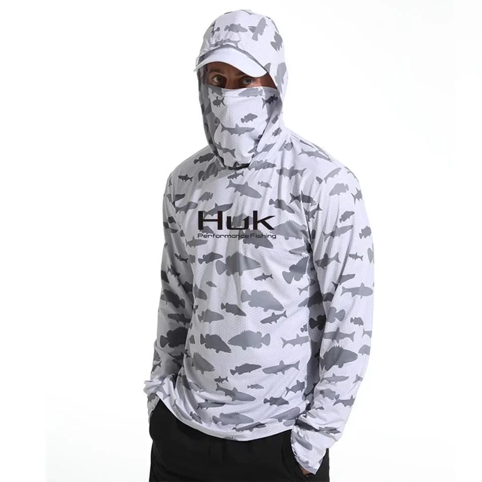 Huk Custom Men's UPF 50+ Sun Protection Hoodie Shirts Long Sleeve Lightweight SPF Outdoor UV Hiking Fishing Shirts