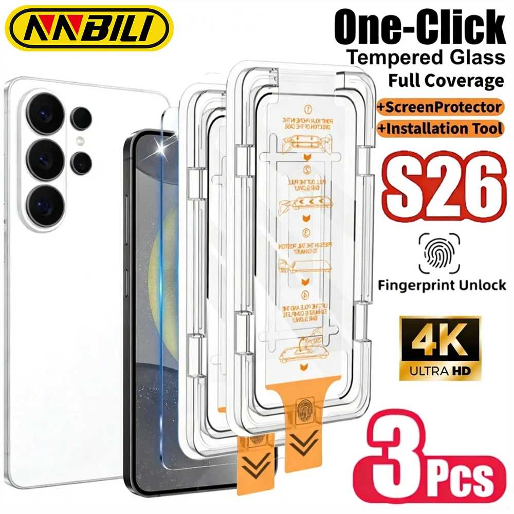 NNBILI 3-teilige HD-Displayschutzfolie für Samsung Galaxy S26 Ultra S26 mit Ein-Klick-Installationswerkzeug, Fingerabdruck-Entsperrung