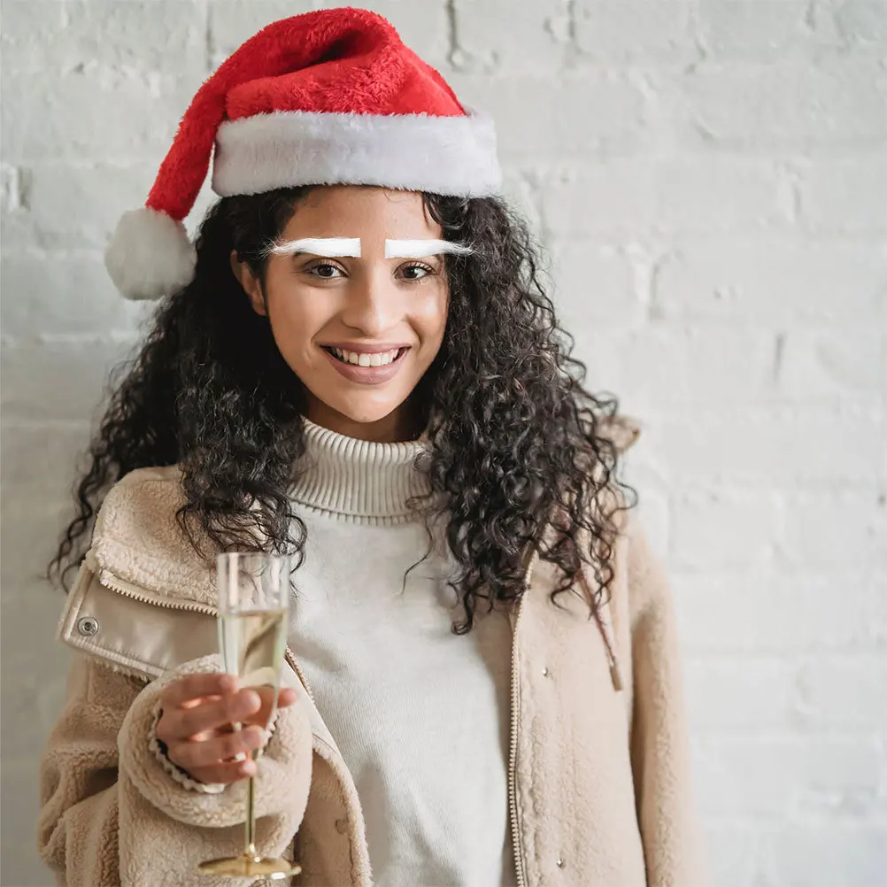 

Santa Claus Eyebrows White Mustache Fake Facial Hair For Christmas Party Old Man Costume Reusable Fabric Self-Adhesive