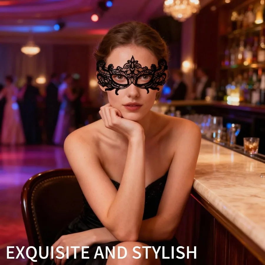 قناع عين نسائي مثير من الدانتيل المرن لحفلات الكرة التنكرية البندقية - تصميم أنيق وقابل للتعديل للاحتفالات حتى