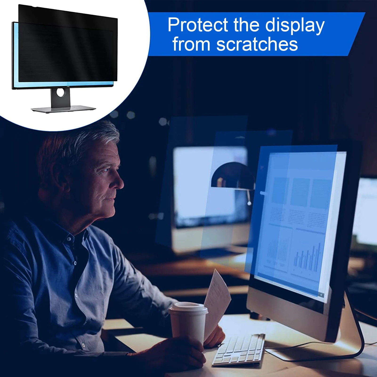 2PCS 22 Inch Screen Filter Scratch Proof Blue Light Blocking Removable 16:10 Aspect Ratio Computer Screen Protector