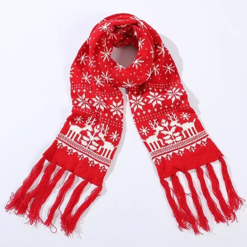 1pc Christmas Red Scarves Cartoon Reindeer Snowflake Warm Scarf Man and Woman Christmas Scarves for Women Sweet Girls Black 2024