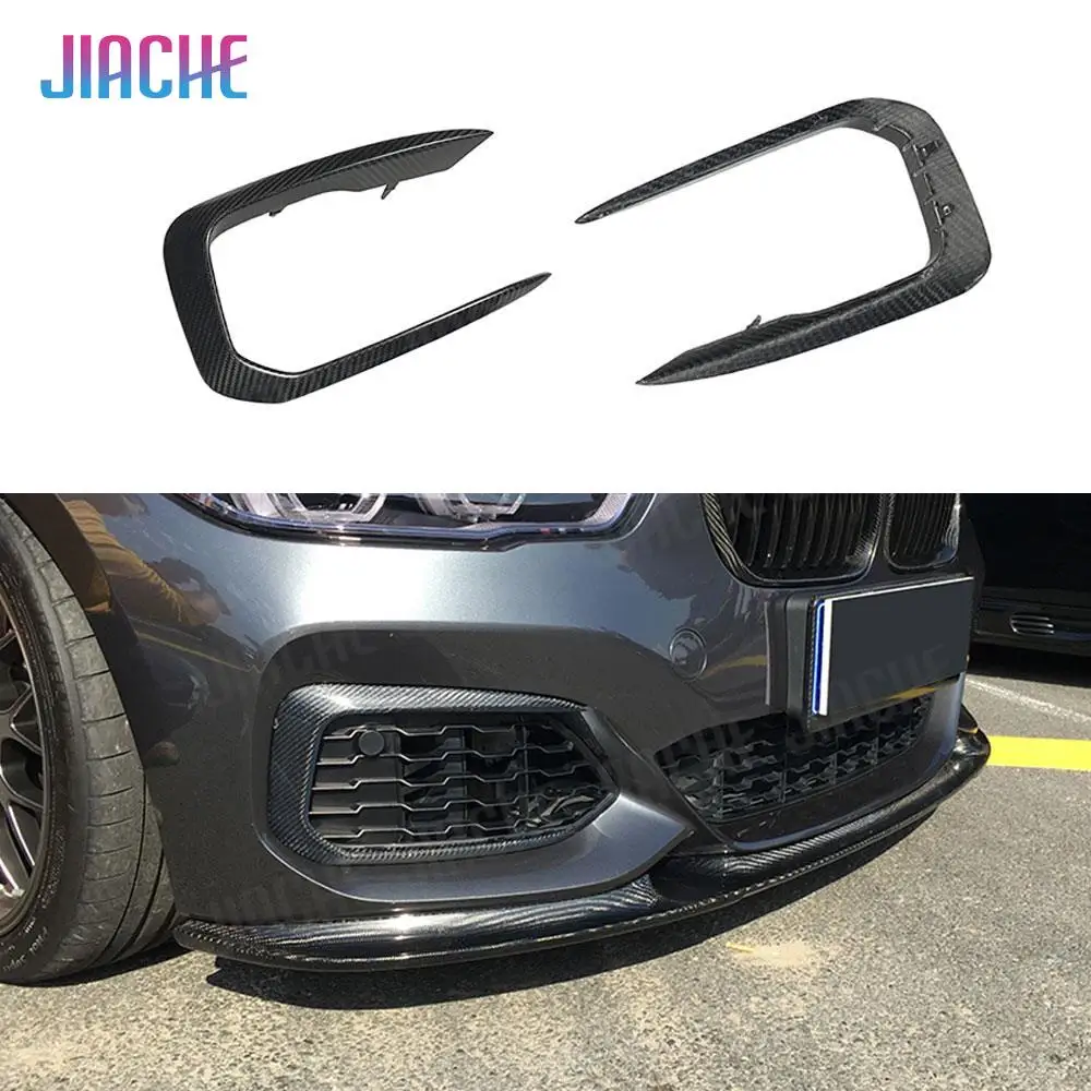 Dry Carbon Fiber Front Fog Lamp Wind Knife Fangs Trim Strips for BMW 1 Series F20 M Sport M135i M140i Hatchback 2016 - 2018 FRP